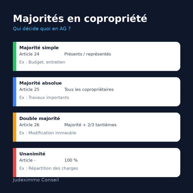Majorités en copropriété : comprendre les règles de vote (articles 24, 25, 26)