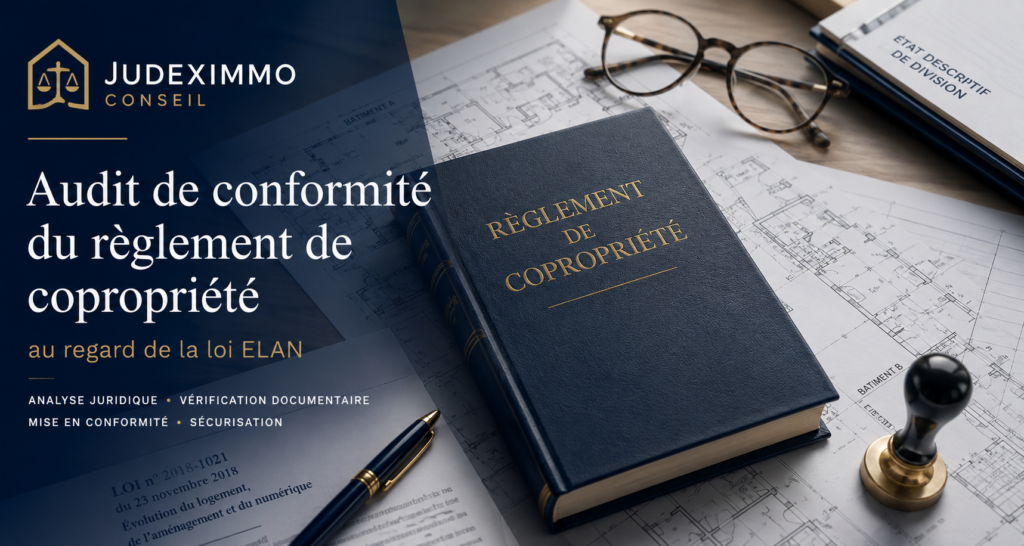 Audit de conformité d’un règlement de copropriété selon la loi ELAN avec analyse juridique et documentaire