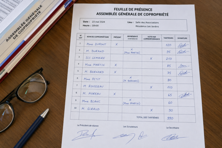 Feuille de présence en AG de copropriété : l’erreur qui peut faire annuler une décision