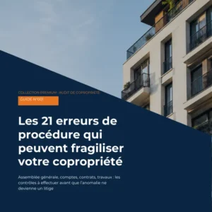 Couverture du guide « Les 21 erreurs de procédure qui peuvent fragiliser votre copropriété »